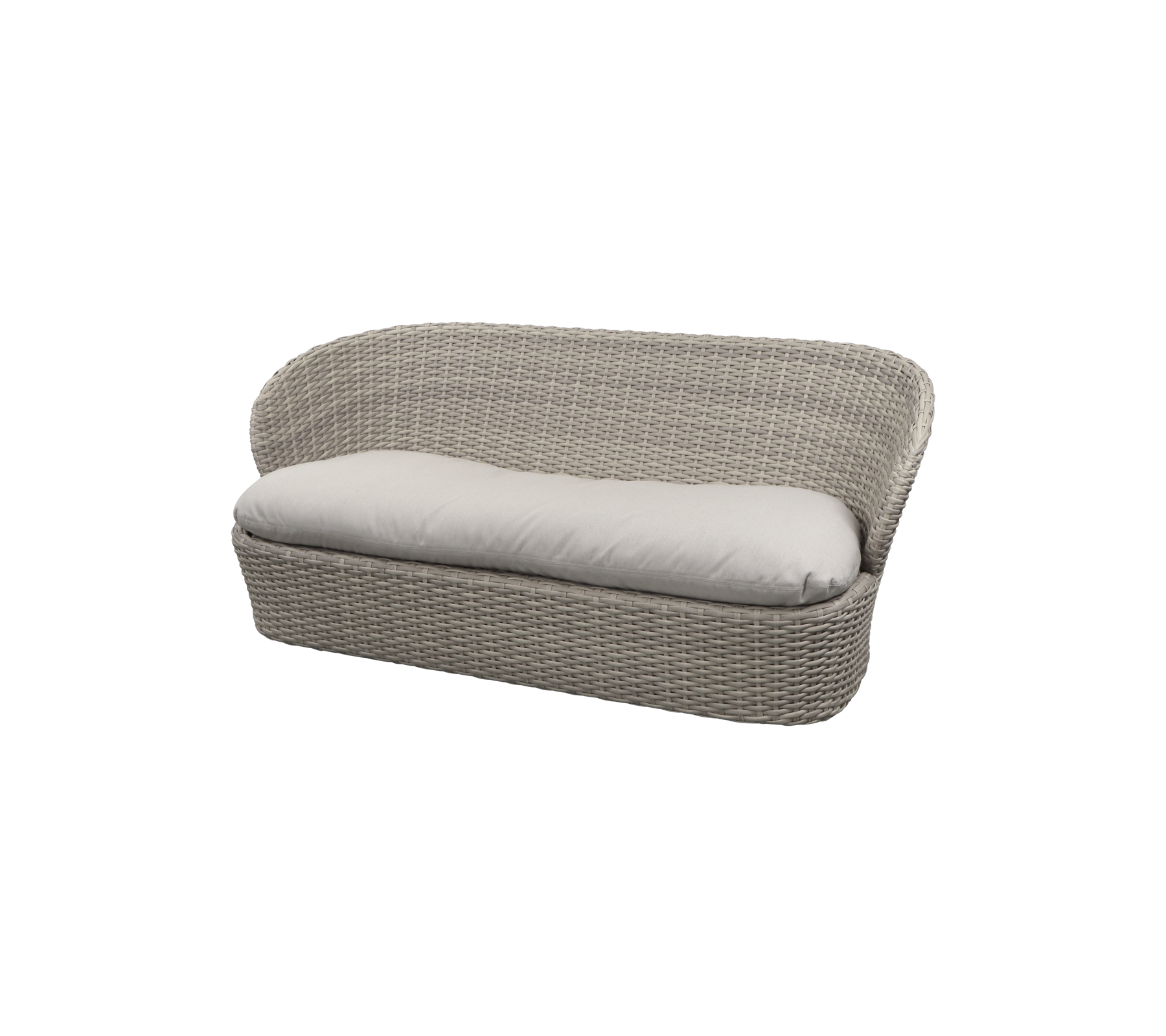 Vevd to-seters sofa med en myk pute, med et moderne design og nøytral farge. Ideell for avslapning og komfort.
