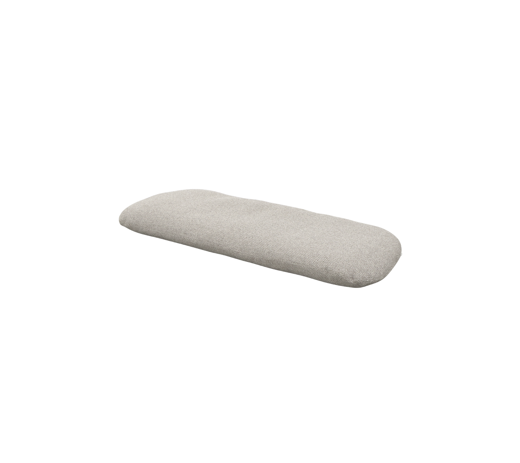 Rektangulær pute i et lys grått stoff, med en glatt overflate og en subtil tekstur, designet for komfort og stil.