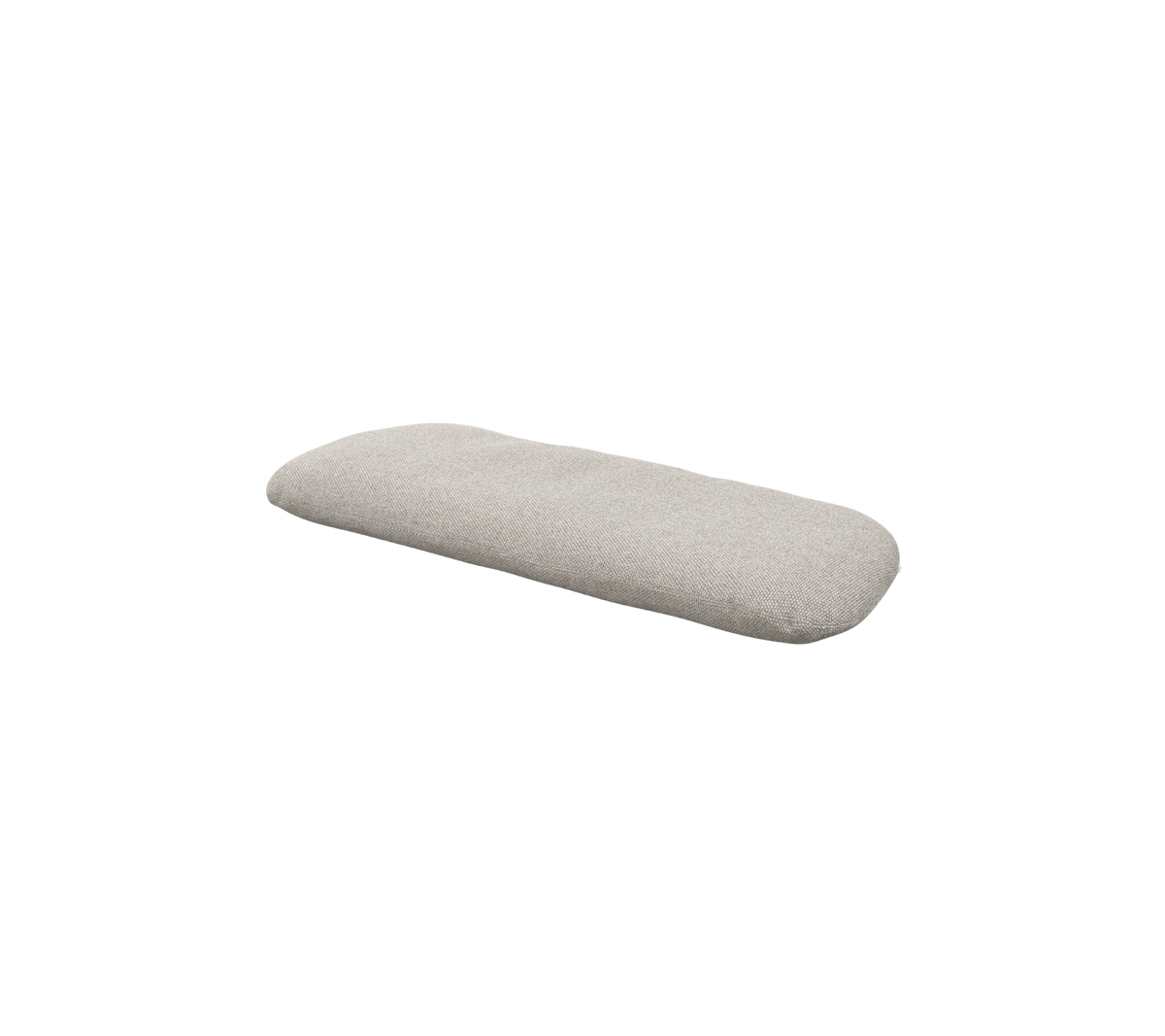 Rektangulær pute i et lys grått stoff, med en glatt overflate og en subtil tekstur, designet for komfort og stil.