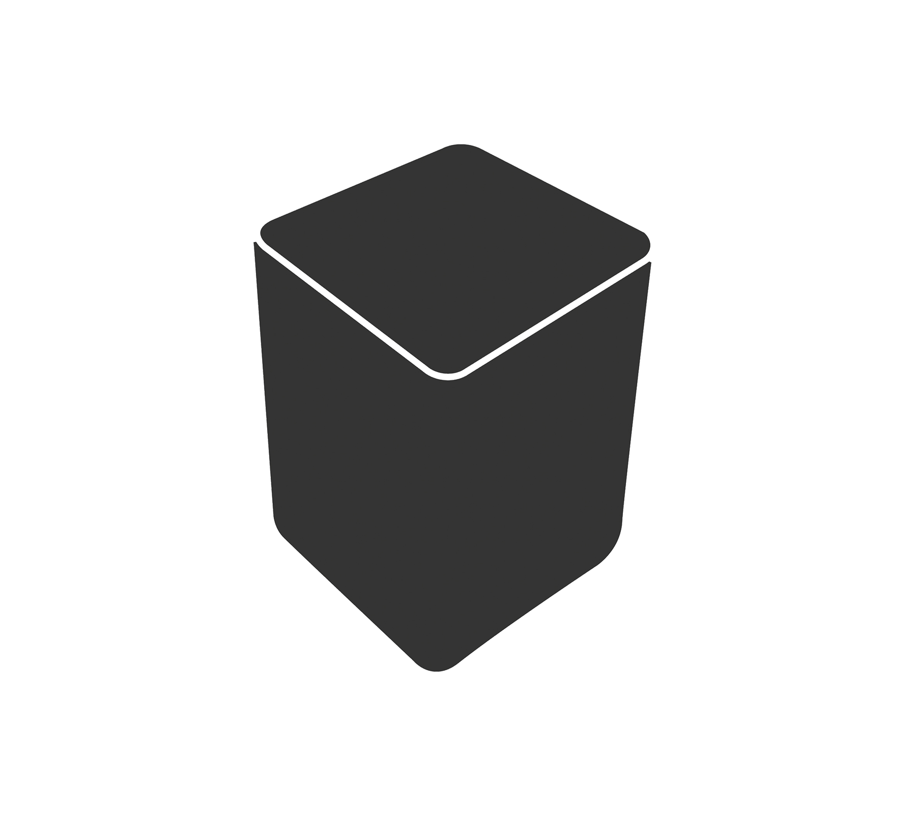 Enkel geometrisk beholder med sekskantet form og flat toppoverflate. Egnet for ulike oppbevaringsformål.