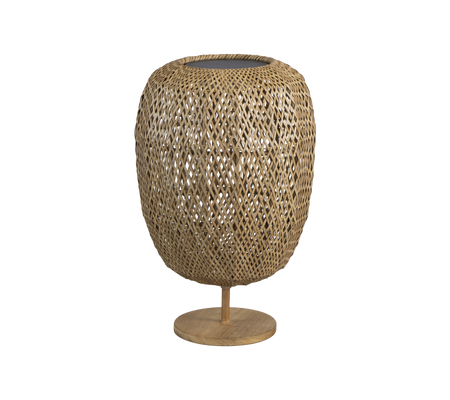 Vevet lampe i naturfiber med en rund form og en stabil base, som gir et stilfullt preg til enhver innredning.