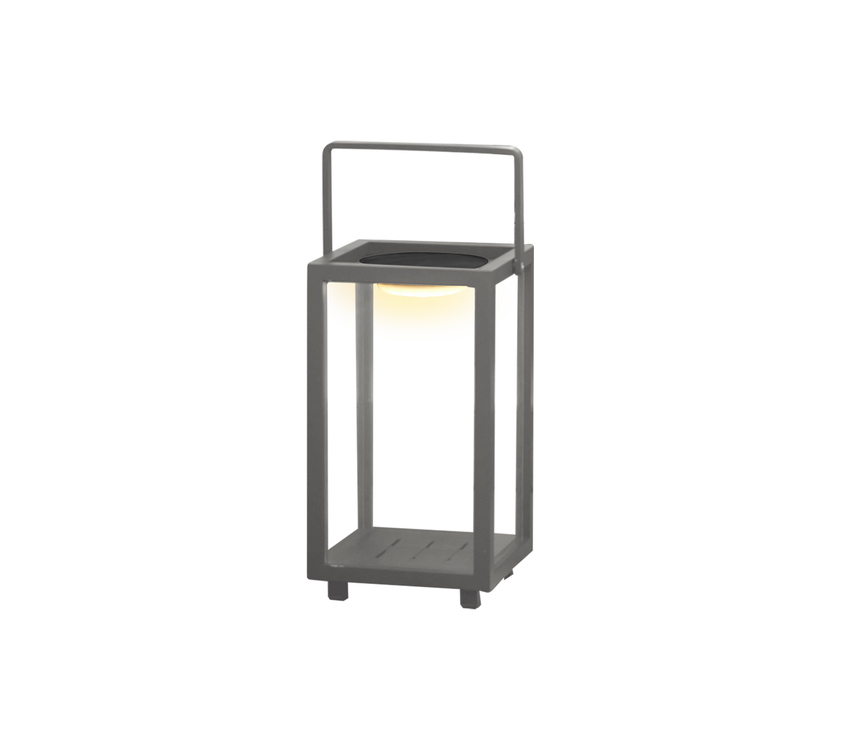 En moderne LED-lanterne med et slankt design og håndtak, som gir stilfull belysning i alle omgivelser.