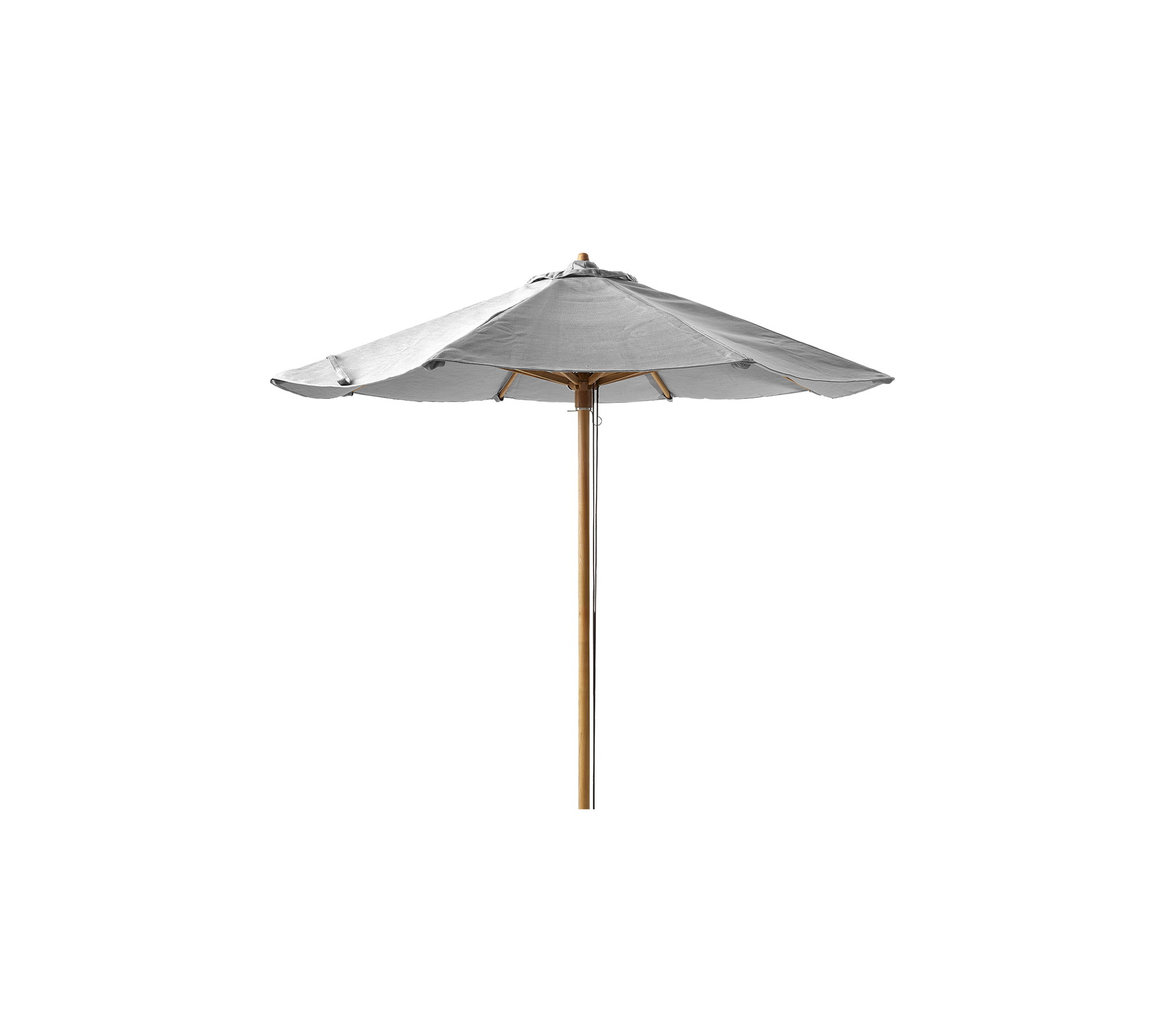 En stilren, hvit paraply med en trek pole, designet for å gi skygge og forbedre utendørsområder.