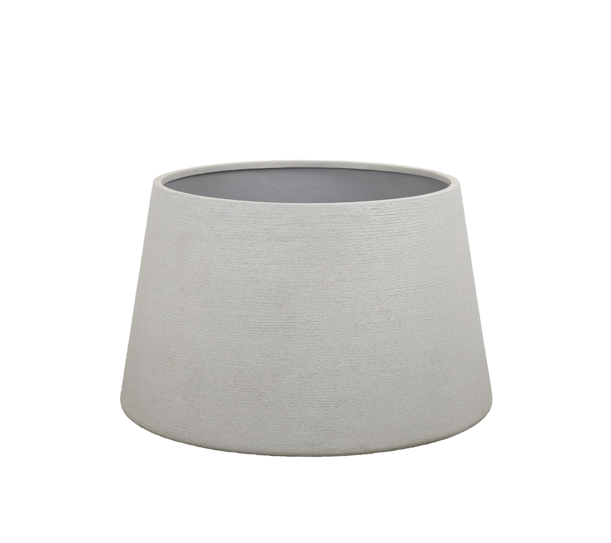 Grå plantekrukke med moderne design, med en avsmalnende fasong.