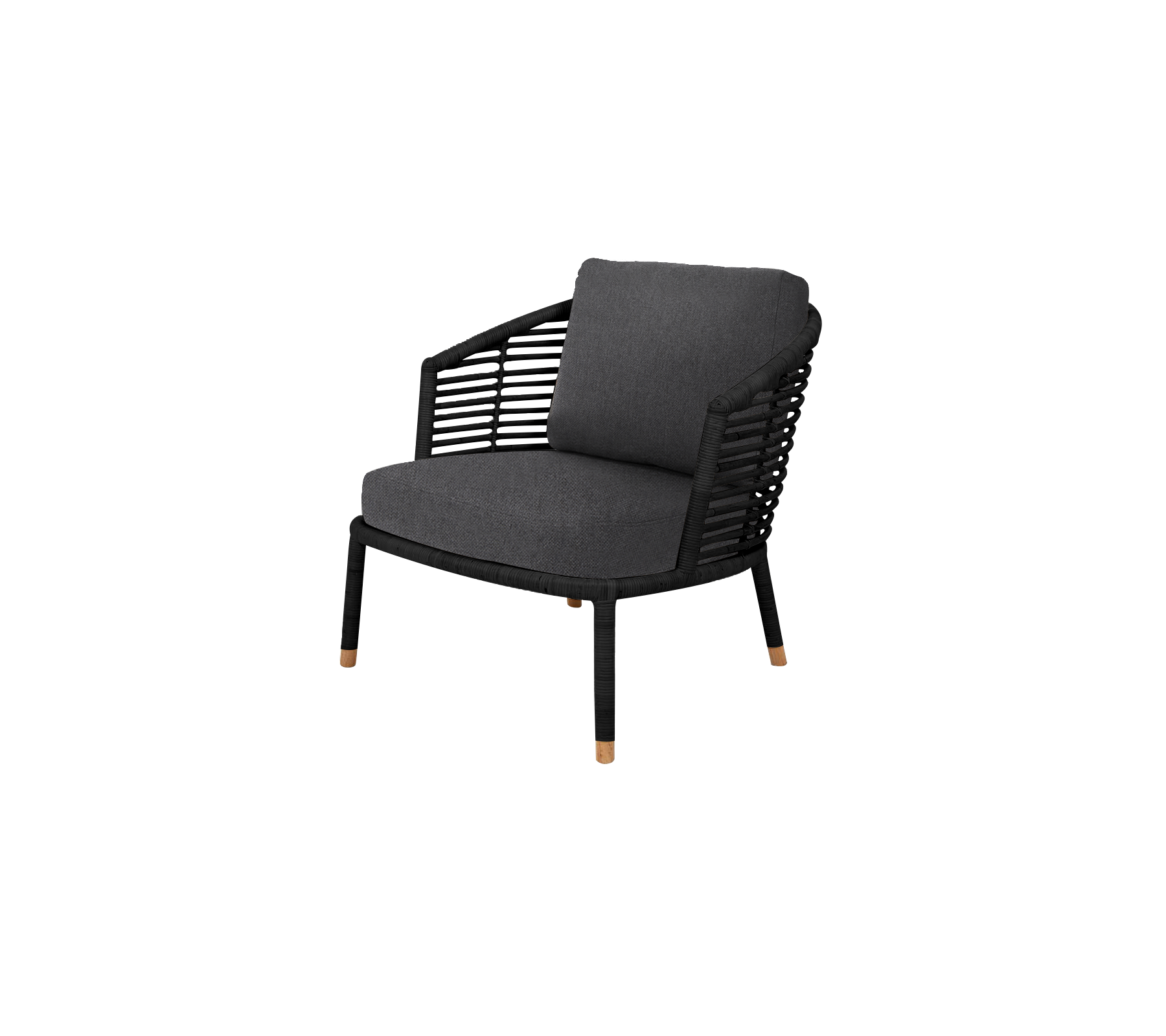 Stilig stol med moderne design som har en flettet ryggstøtte og myk pute, perfekt for komfort og eleganse.