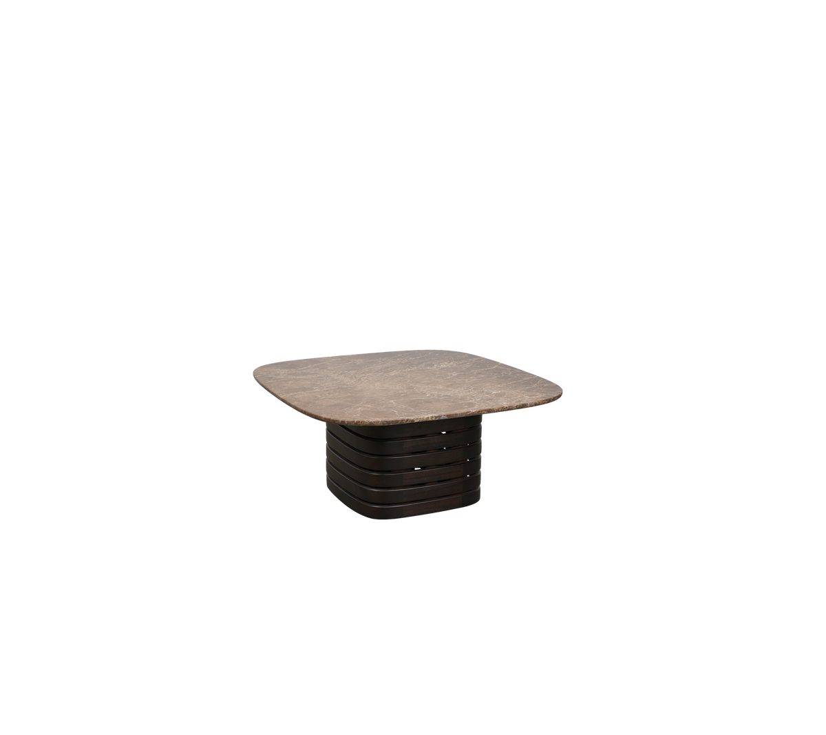 Mørkebrunt bord med minimalistisk design og firkantet topp.