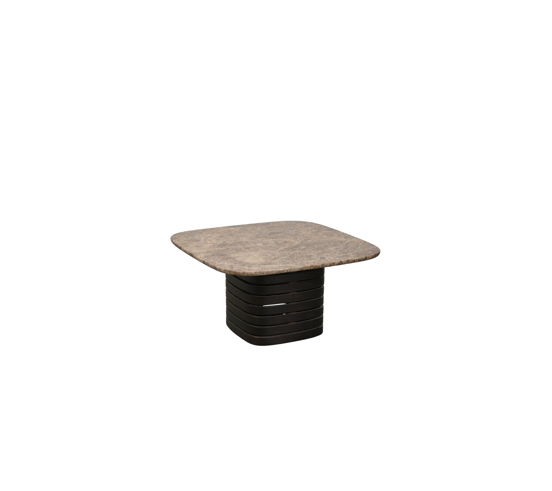 Mørkebrun bord med Emperador-top i et enkelt design.