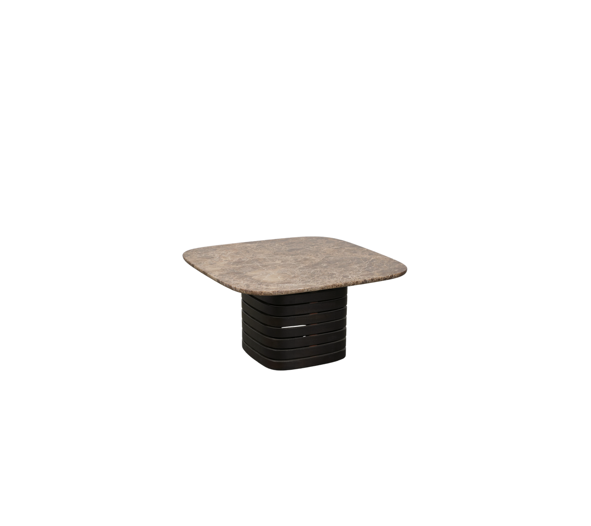 Mørkebrun bord med Emperador-top i et enkelt design.
