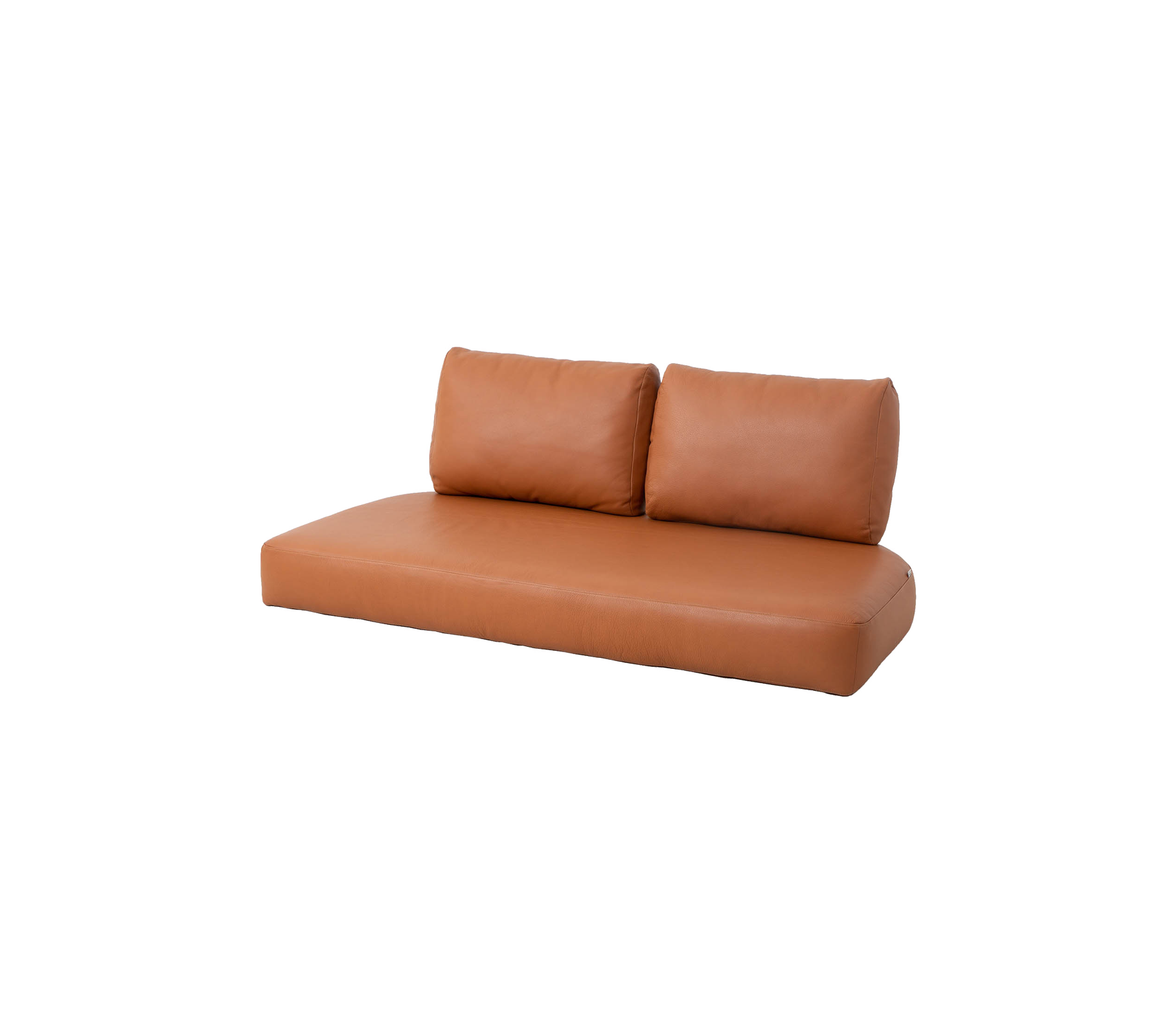 Brun sofa med to ryggputer, med et slankt og moderne design. Perfekt for stilige sittemuligheter i ethvert rom.