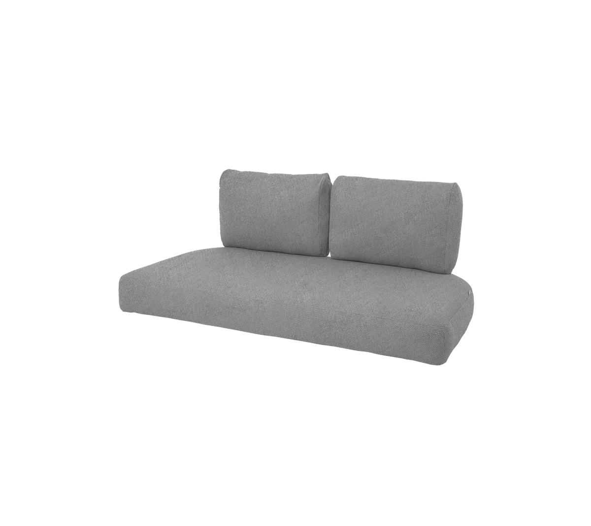 En moderne grå sofa med to ryggputer, med et minimalistisk design som passer til ulike oppholdsrom.