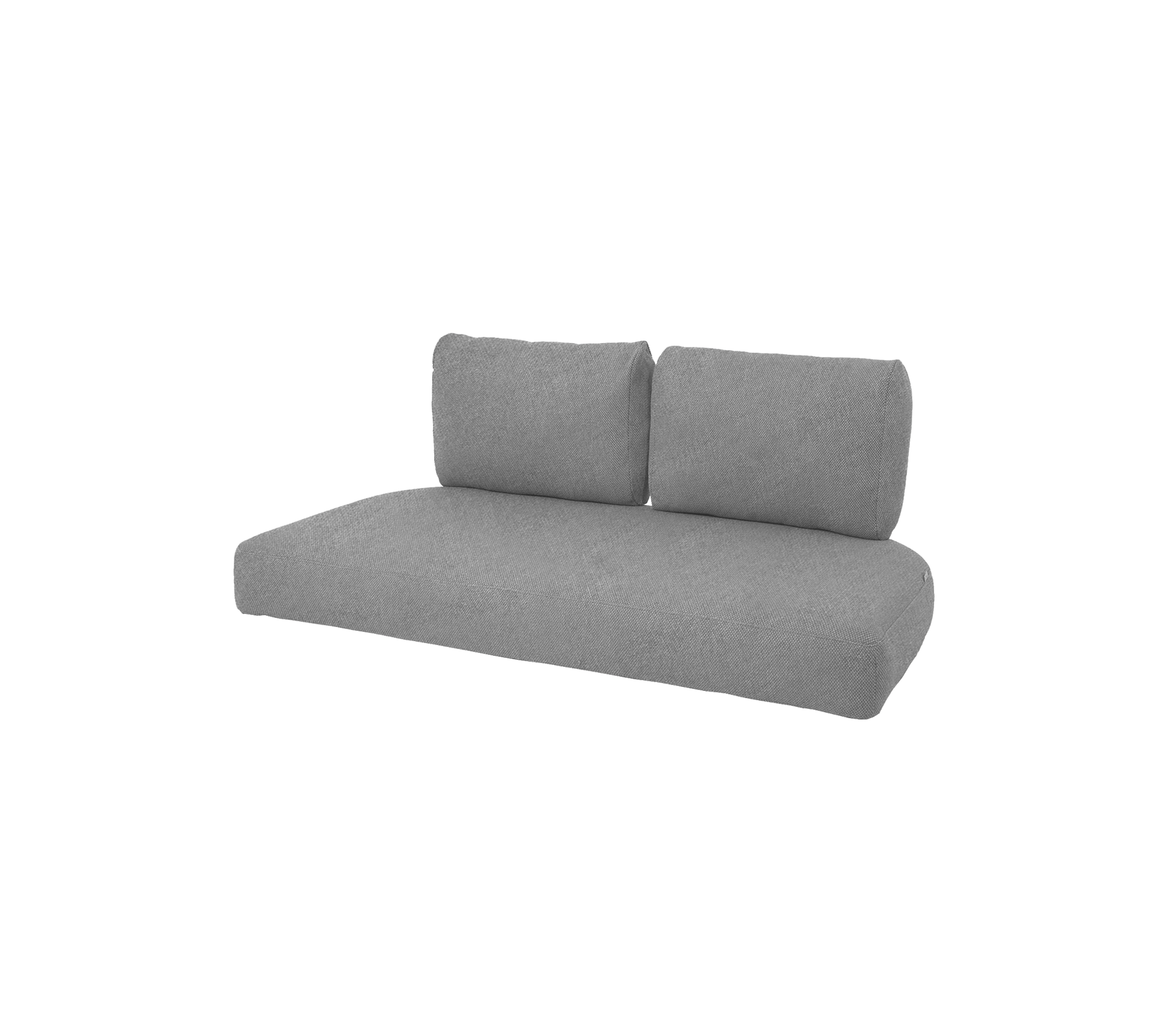 En moderne grå sofa med to ryggputer, med et minimalistisk design som passer til ulike oppholdsrom.