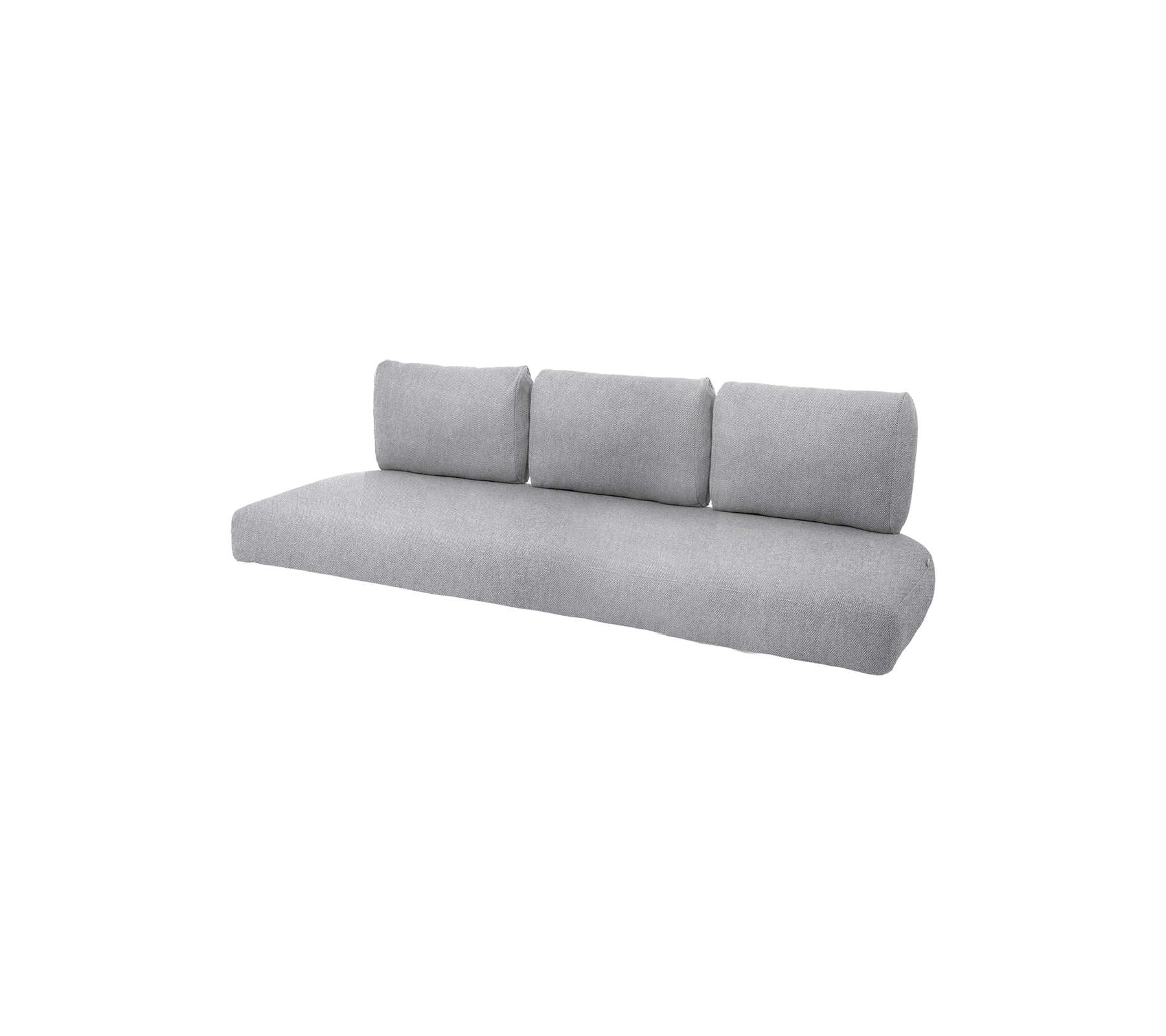 Moderne grå sofa med tre myke rygputer, som tilbyr et slankt og minimalistisk design for moderne interiør.