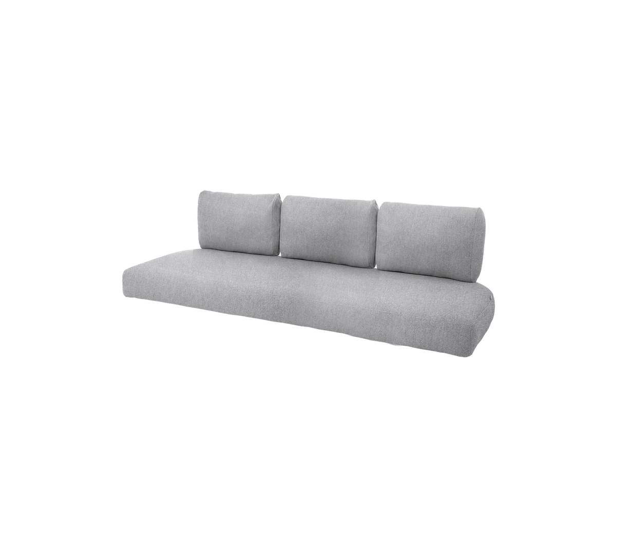 Moderne grå sofa med tre myke rygputer, som tilbyr et slankt og minimalistisk design for moderne interiør.