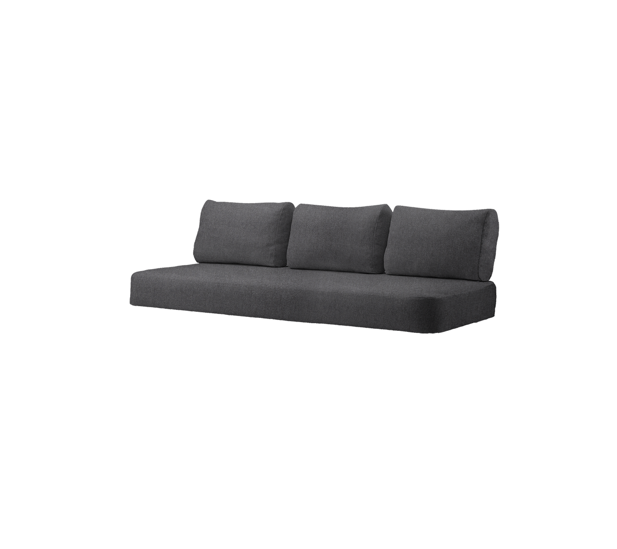Moderne mørkegrå sofa med tre puter, designet for moderne stuer. Komfort og stil kombinert.