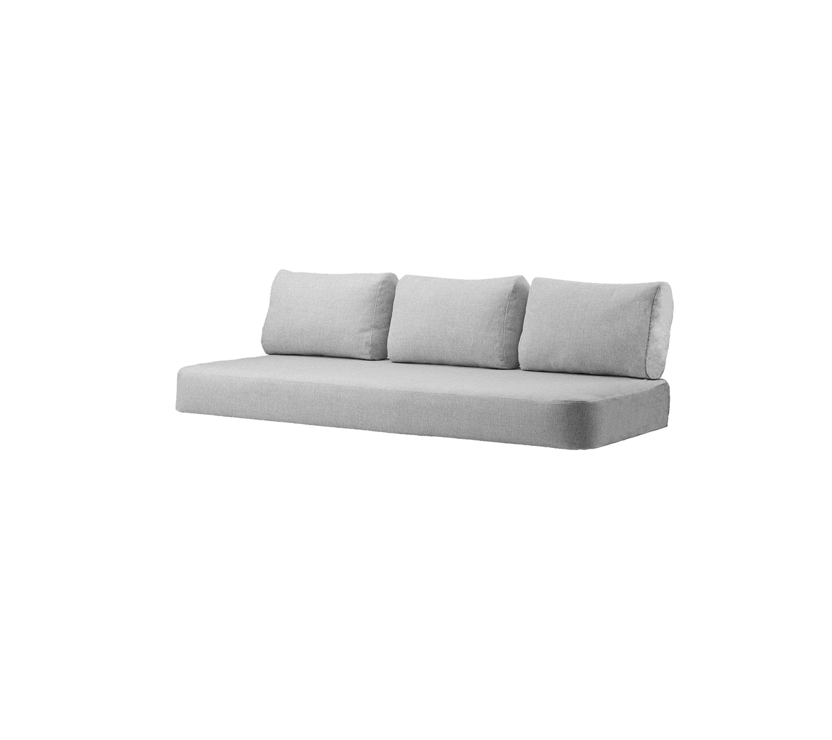 Lys grå sofa med tre myke puter, med et minimalistisk design som passer til ulike interiørstiler.