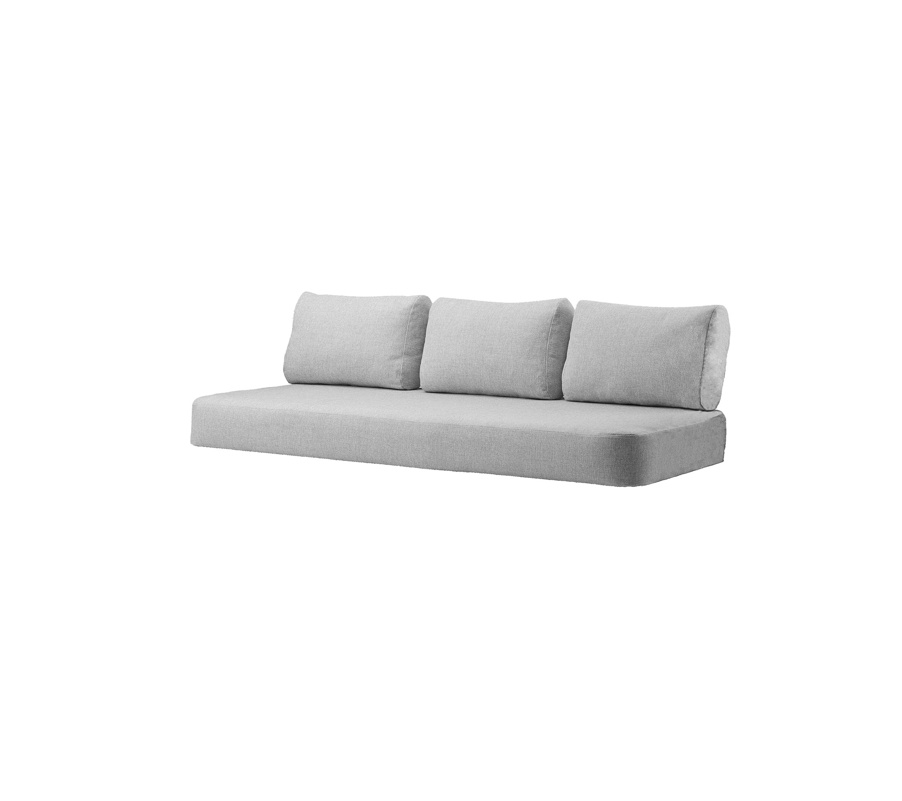 Lys grå sofa med tre myke puter, med et minimalistisk design som passer til ulike interiørstiler.