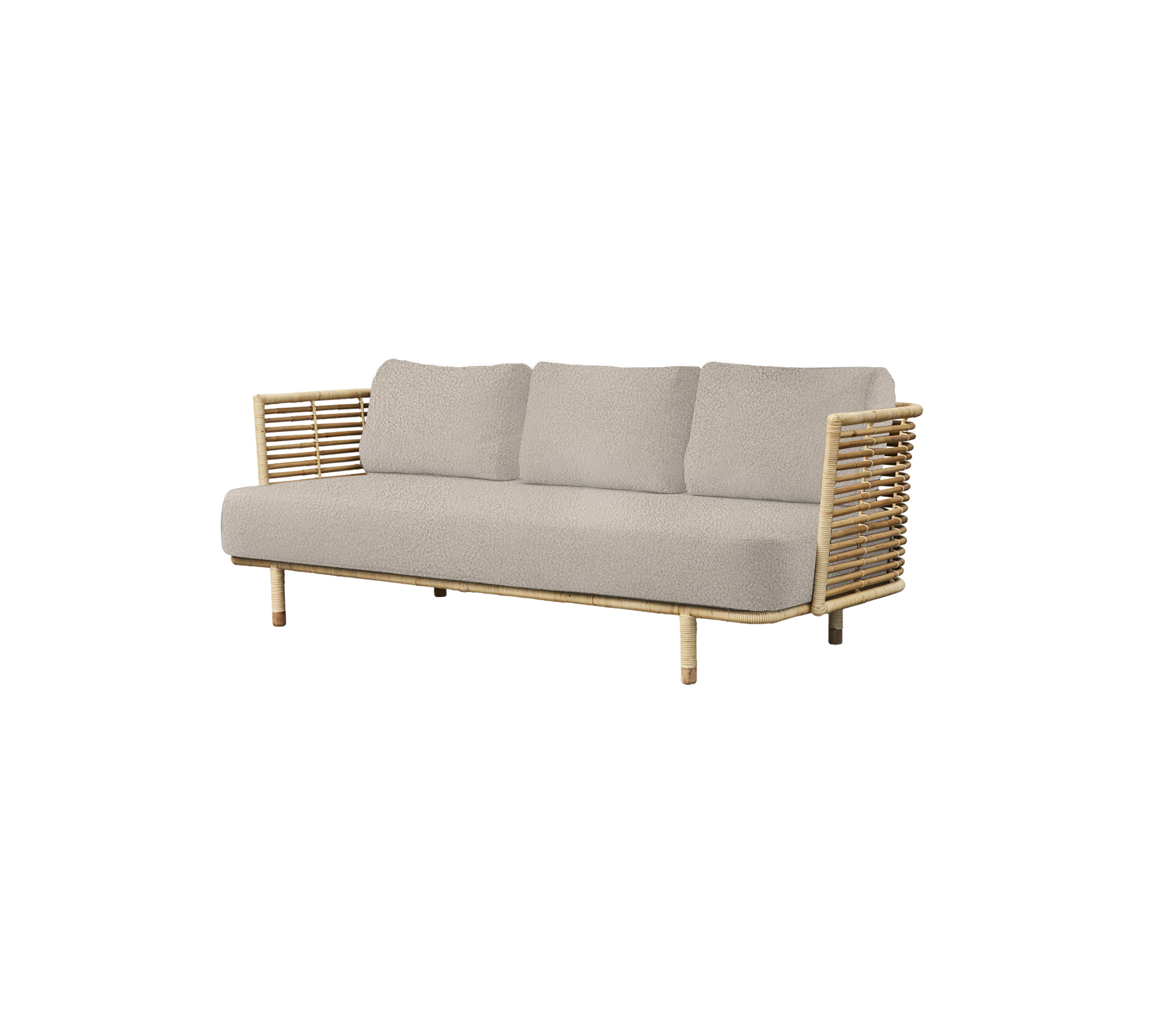 Stilig sofa med en lys grå pute, med naturlige tre detaljer og distinkte armlene detaljer, perfekt for moderne innredning.
