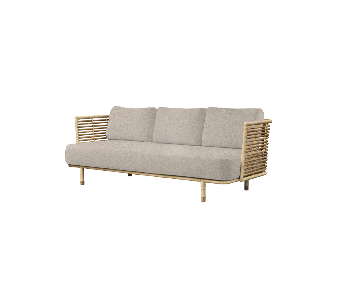Stilig sofa med en lys grå pute, med naturlige tre detaljer og distinkte armlene detaljer, perfekt for moderne innredning.