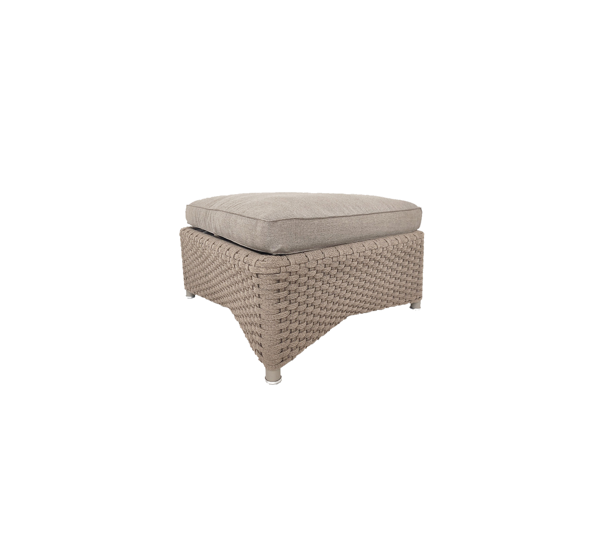 Lys beige vevd ottoman med en polstret topp, med et teksturert design og solid base for ekstra komfort og stil.