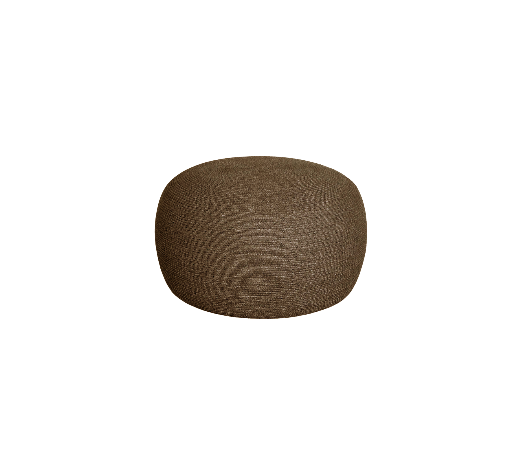 Rund, teksturert pouf i en varm brun farge, ideell for stilfull sitting eller dekorasjonsforbedring.