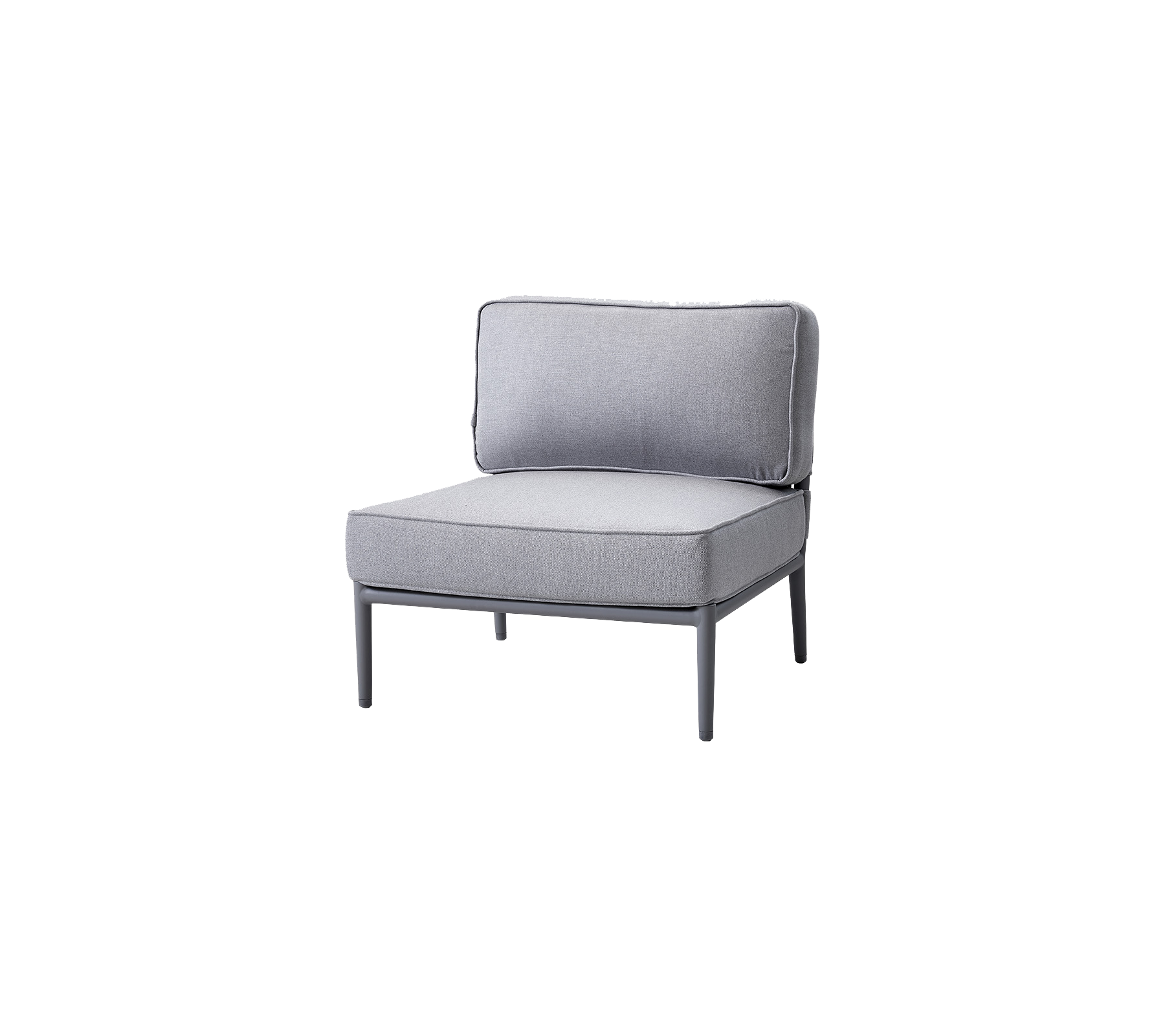 Stilig grå stol med et enkelt design, som har en polstret sete og rygg for komfort. Ideell for moderne sittearrangementer.