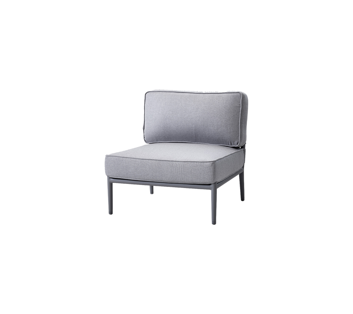 Stilig grå stol med et enkelt design, som har en polstret sete og rygg for komfort. Ideell for moderne sittearrangementer.