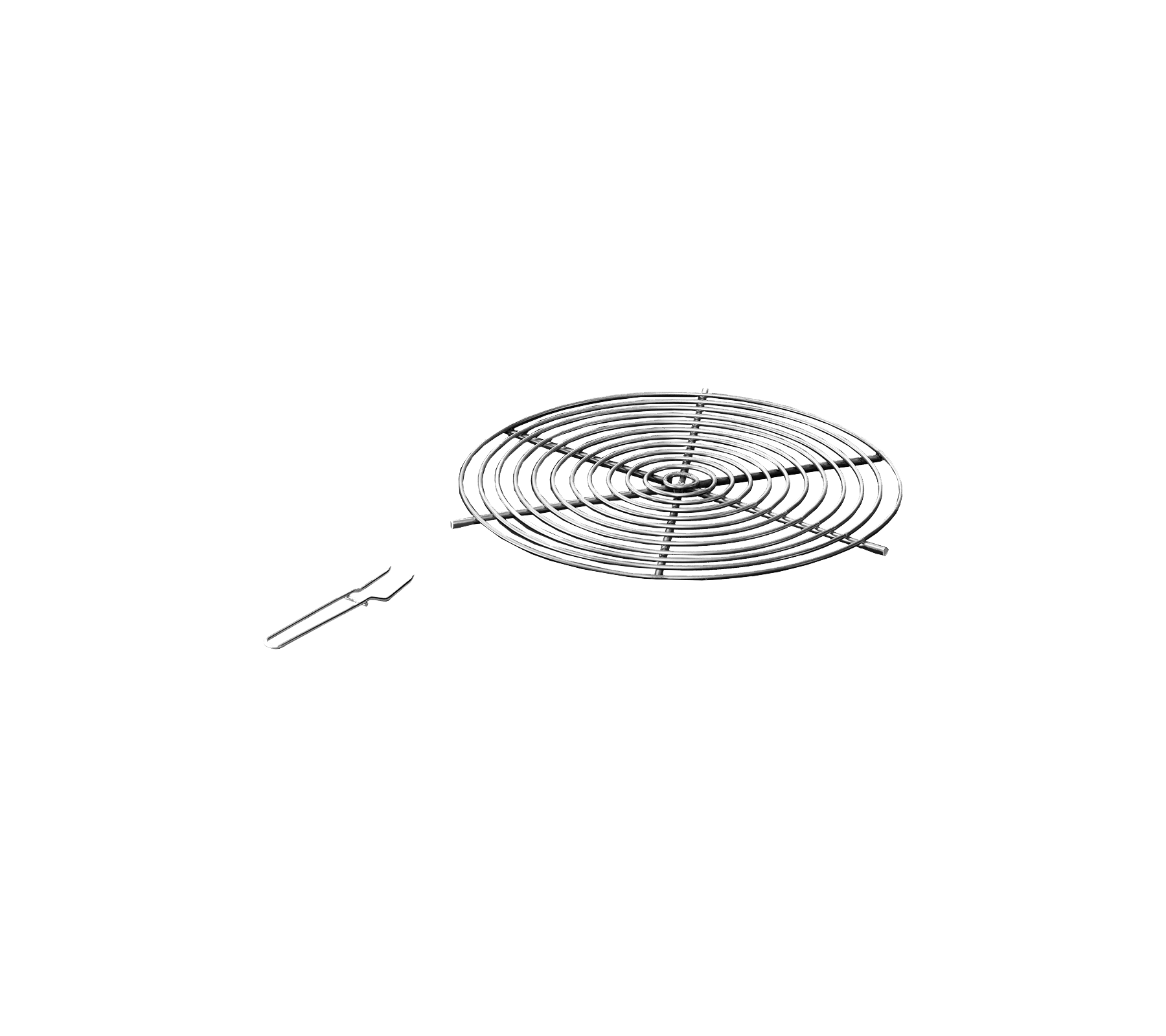 Metallkjølerist med spiraldesign og et par løftehåndtak for enkel fjerning. Ideell for avkjøling av bakverk.
