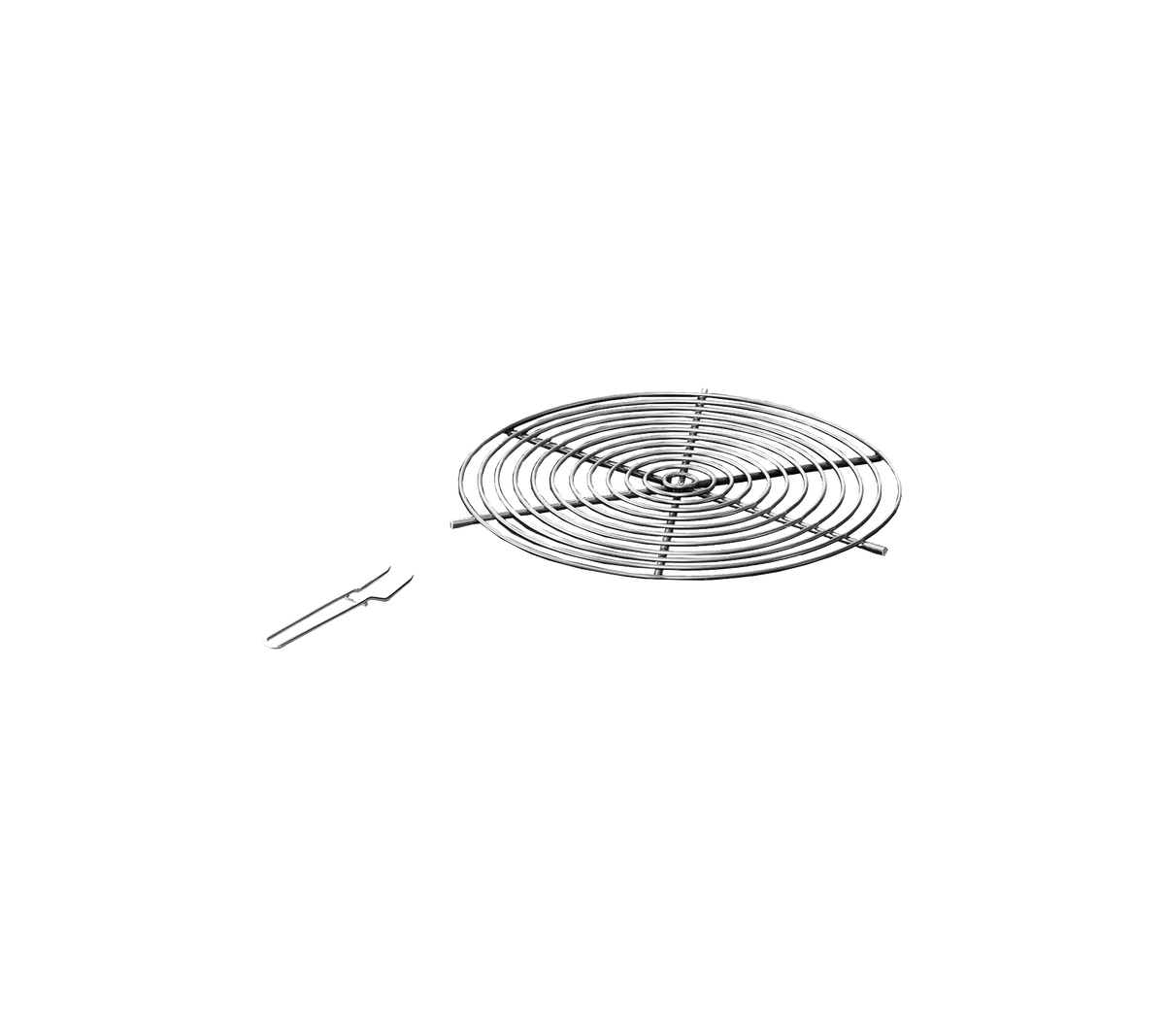 Metallkjølerist med spiraldesign og et par løftehåndtak for enkel fjerning. Ideell for avkjøling av bakverk.
