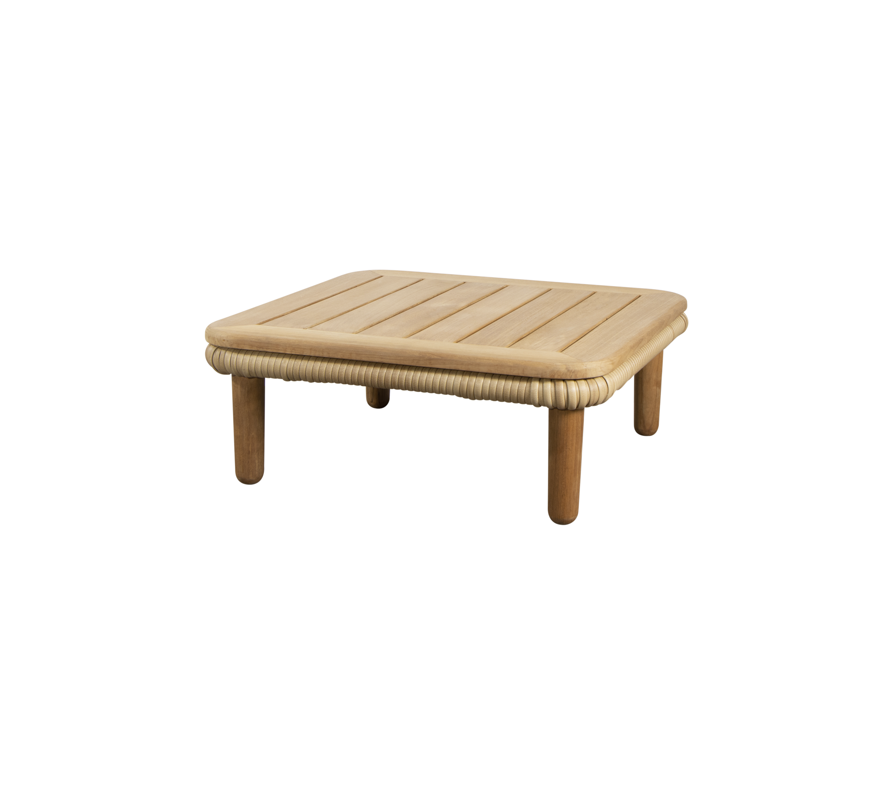 Et enkelt, firkantet bord med en ribbet topp og avrundede kanter, støttet av fire solide ben. Perfekt for ulike omgivelser.