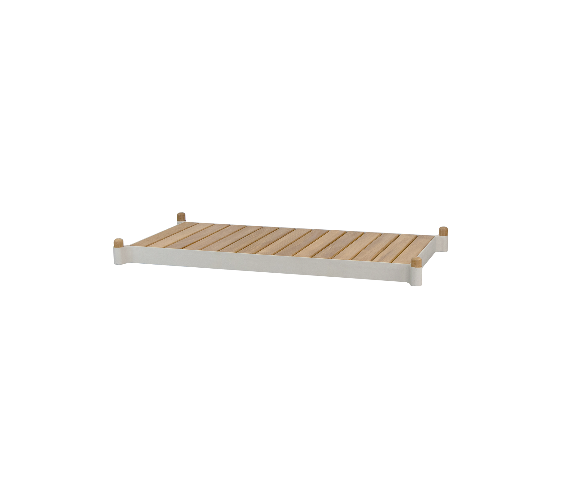 En spalte-hylle laget av tre med glatte kanter og lyst tre, som tilbyr et minimalistisk design som er egnet for ulike bruksområder.