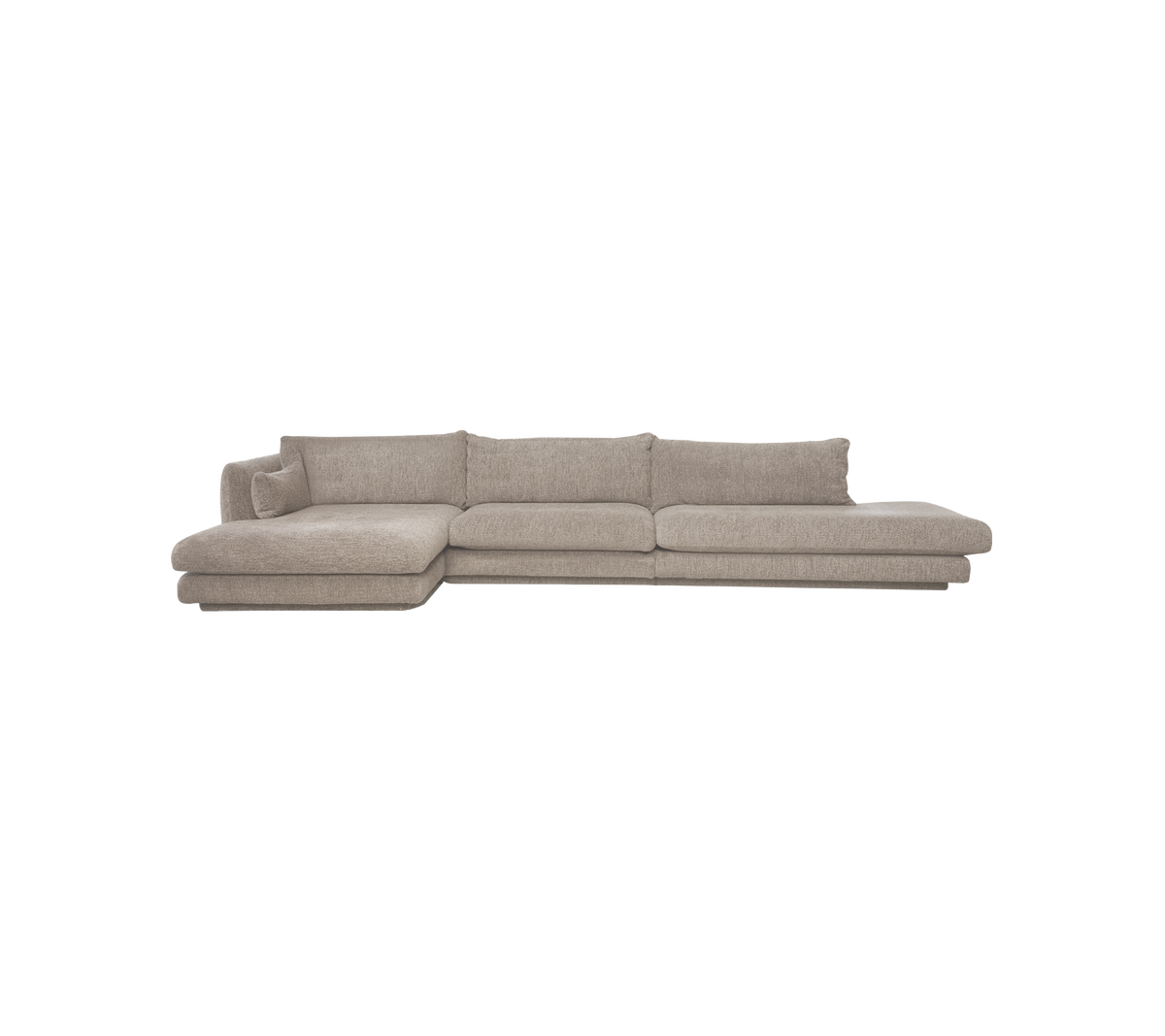 Lysebrunt moderne sofa med et stilrent design i en loungeinnstilling.