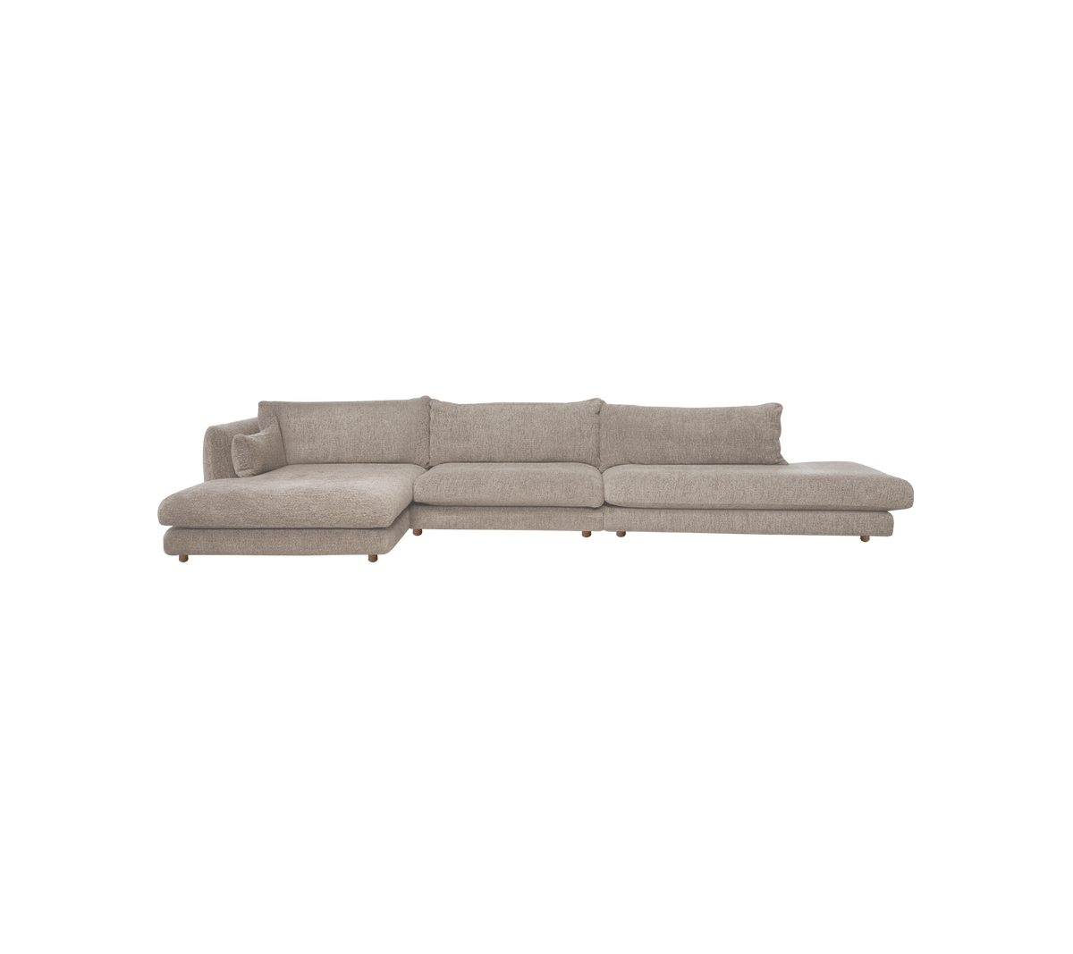 Lyst brunt moderne sofa med et elegant design og rene linjer.