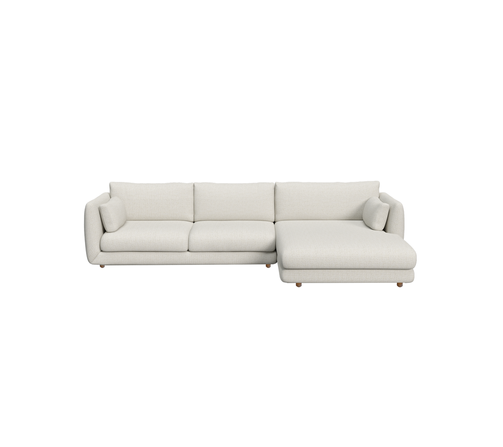 Sandsfarget seksjonssofa med moderne design.