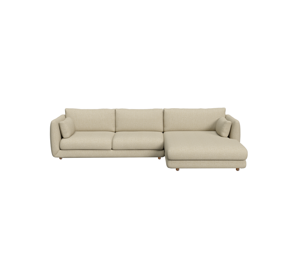 Lys brun moderne sofa med chaise longue-design.