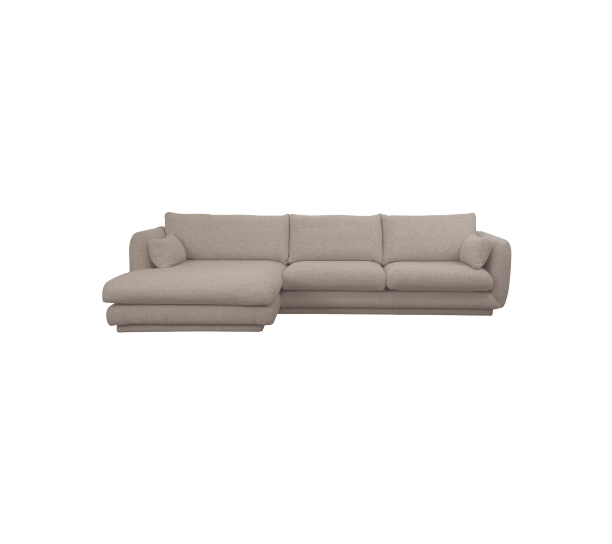 Lyst brunt moderne sofa med en chaiselong-konfigurasjon.