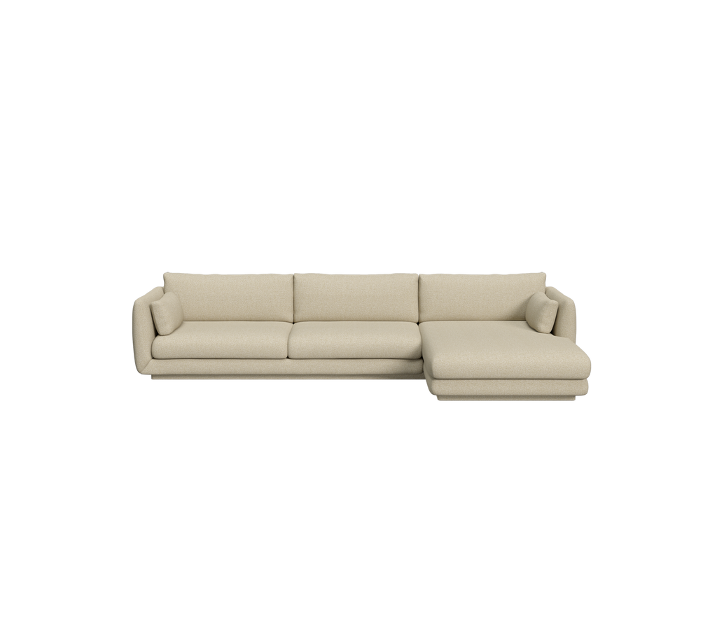 Lyst brunt moderne sofa med en seksjonsdesign.