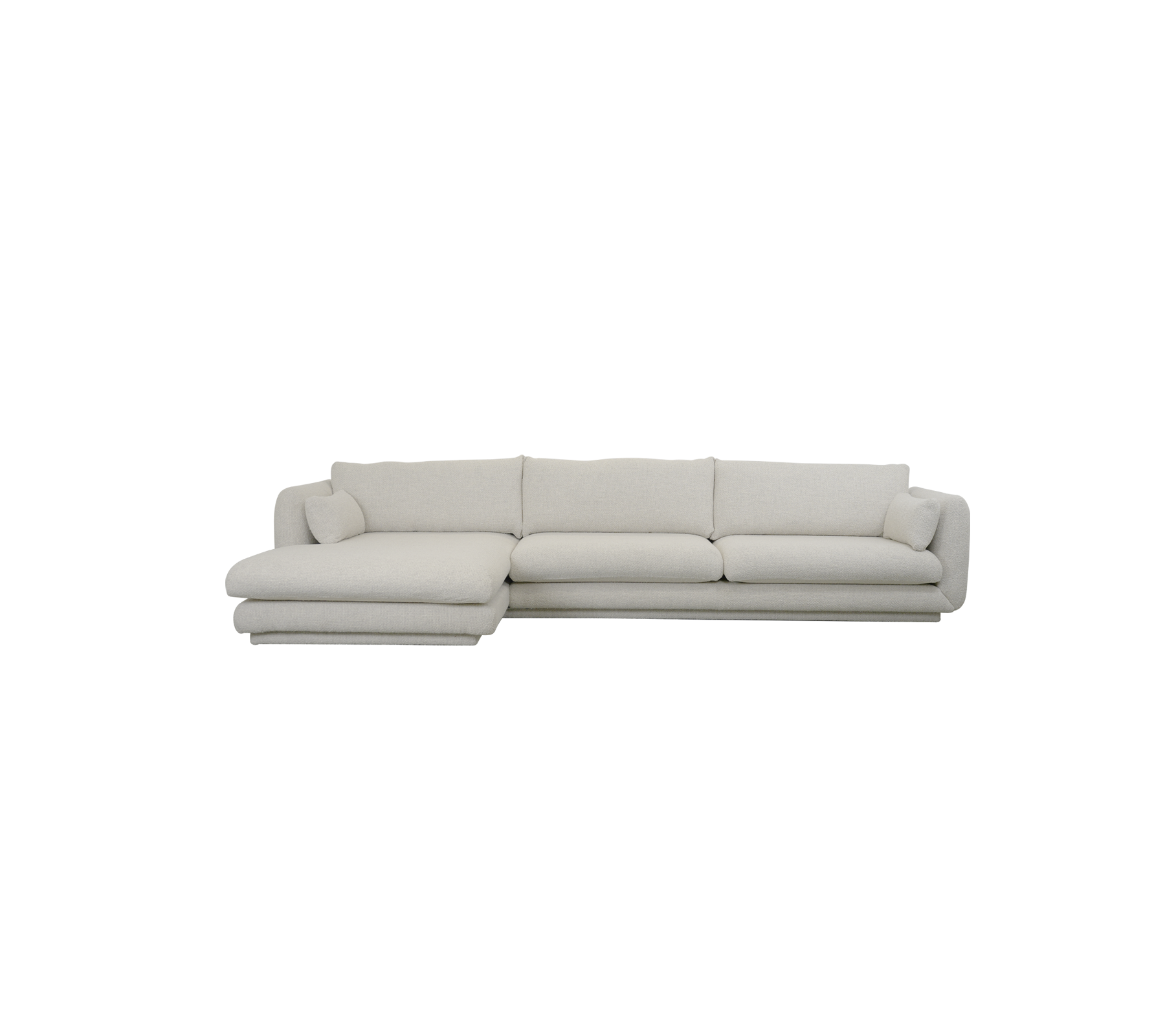 Moderne sandfarget sofa med seksjonelt design og myke puter.