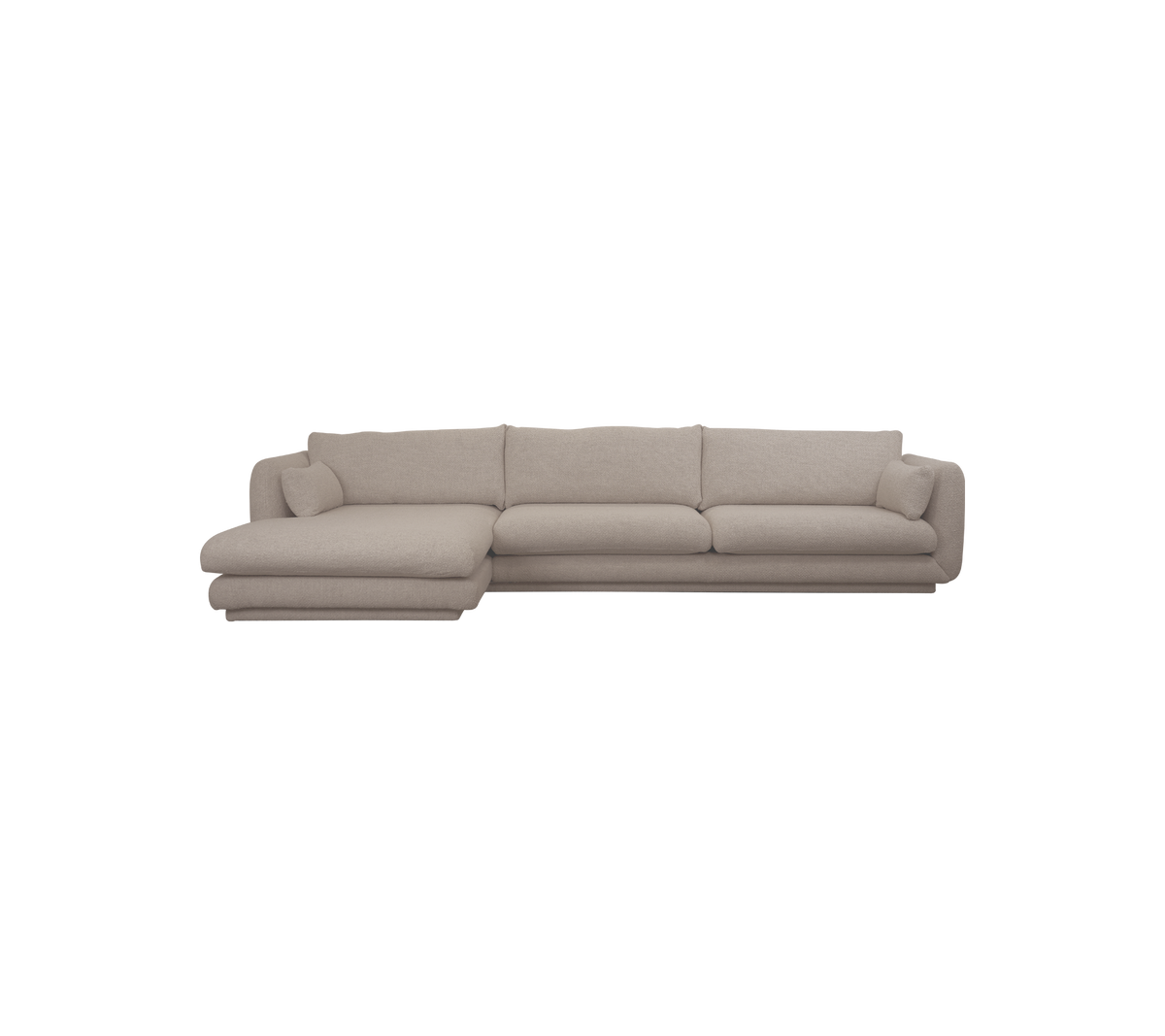 Lys brun sectional sofa i et moderne lounge-miljø.