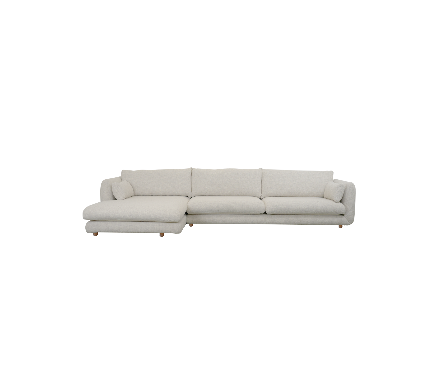 Moderne sandfarget sofa med rene linjer i en minimalistisk stil.