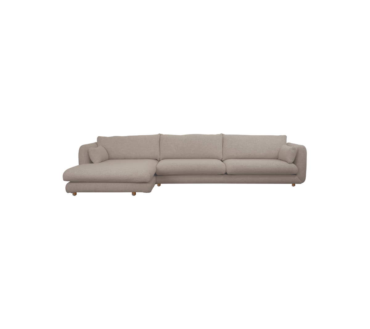 Lysbrun moderne sofa med en chaise-seksjon.
