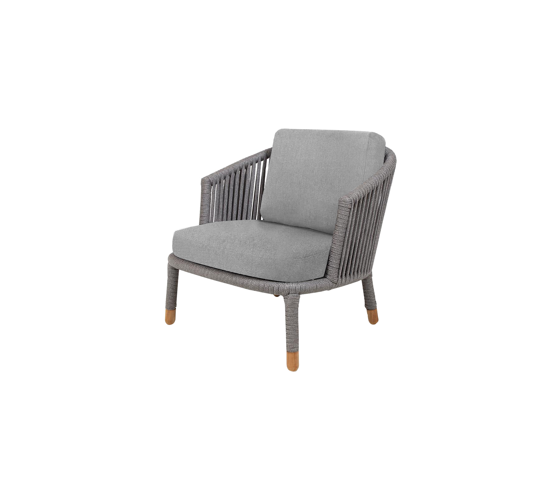 Stilig grå stol med vevd design og tremmer, med et komfortabelt pute for avslapning.