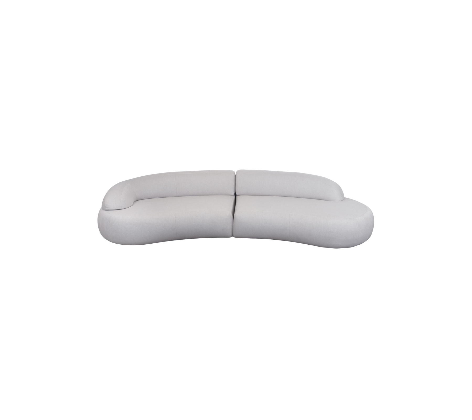 Buet, moderne sofa design i en myk, nøytral farge med en strømlinjeformet, minimalistisk estetikk. Ideell for moderne interiører.