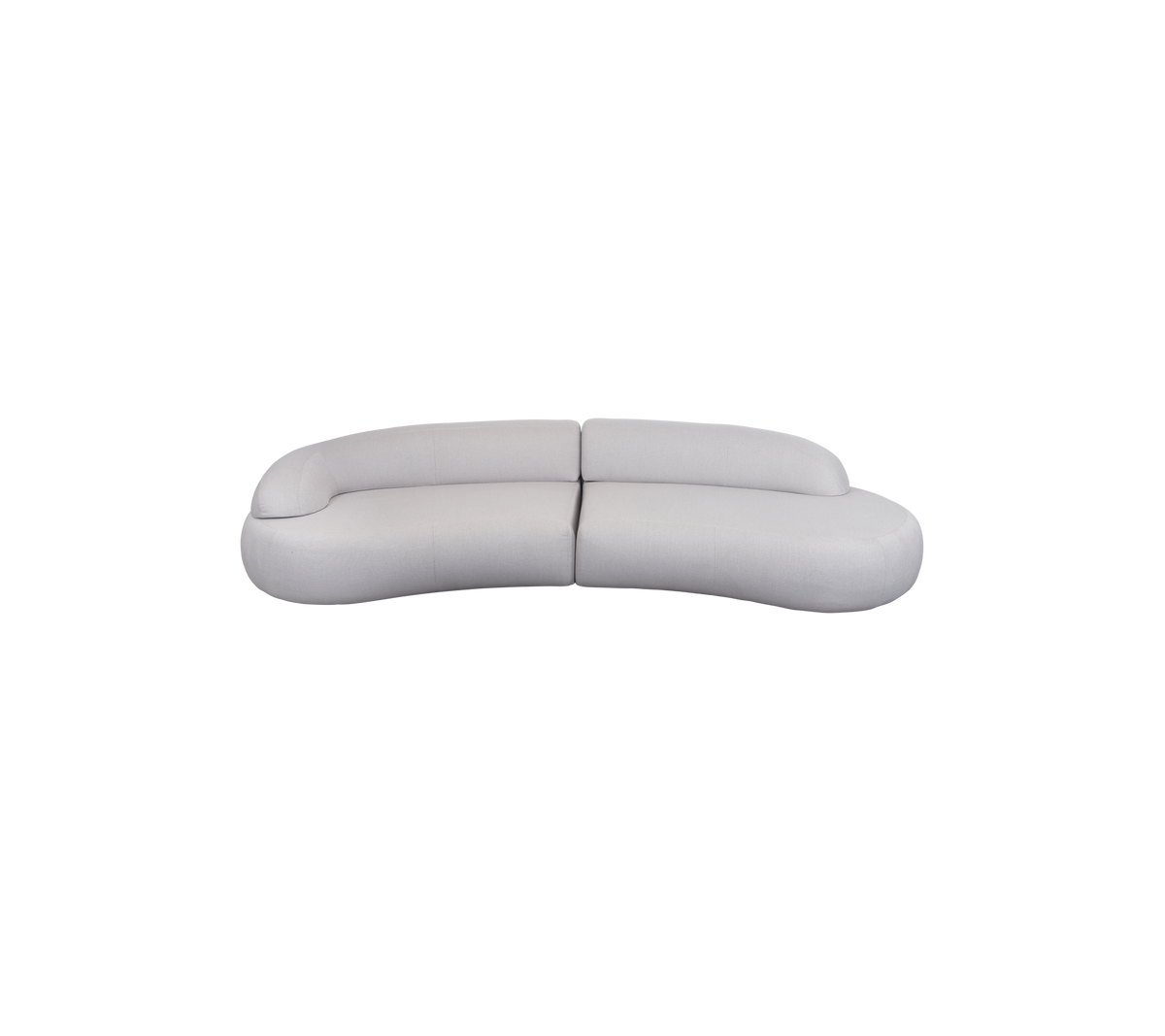 Buet, moderne sofa design i en myk, nøytral farge med en strømlinjeformet, minimalistisk estetikk. Ideell for moderne interiører.