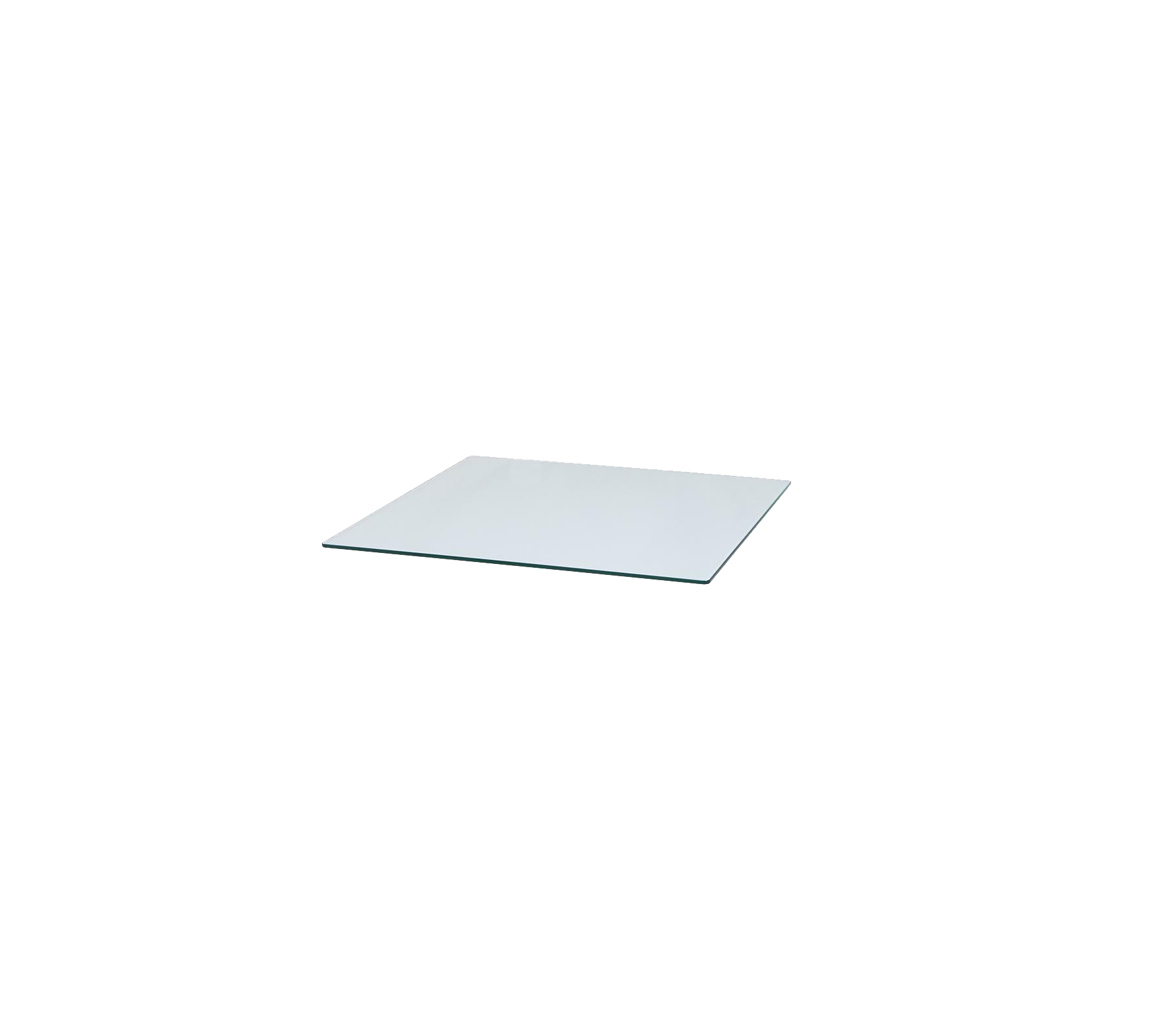 Gjennomsiktig glasspanel, rektangulær form, egnet for ulike bruksområder som bordplater eller displays.