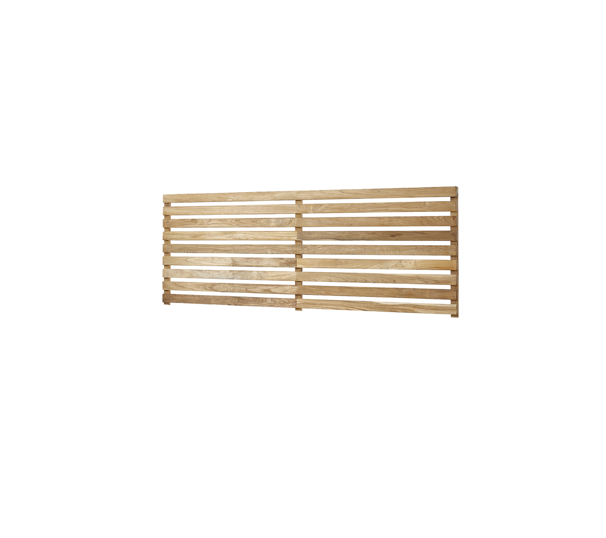 Trekledd panel med naturlig finish, som har jevnt fordelte spiler for ventilasjon eller dekorativ bruk.