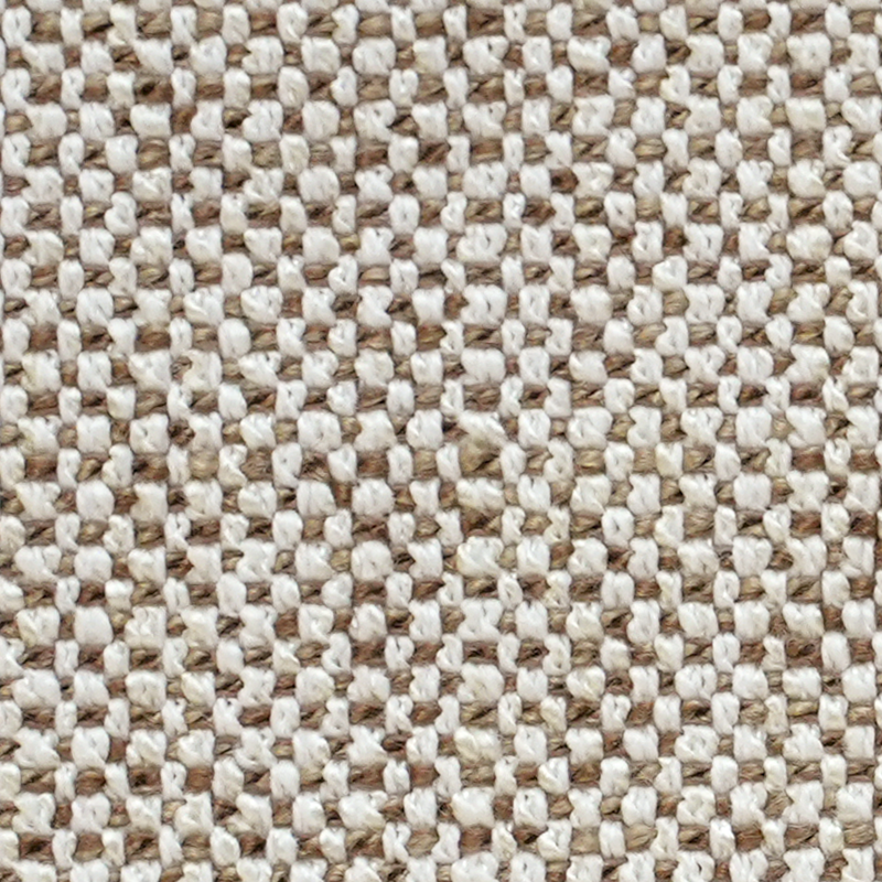 Strukturert stoff med et vevd mønster i beige og hvite toner.